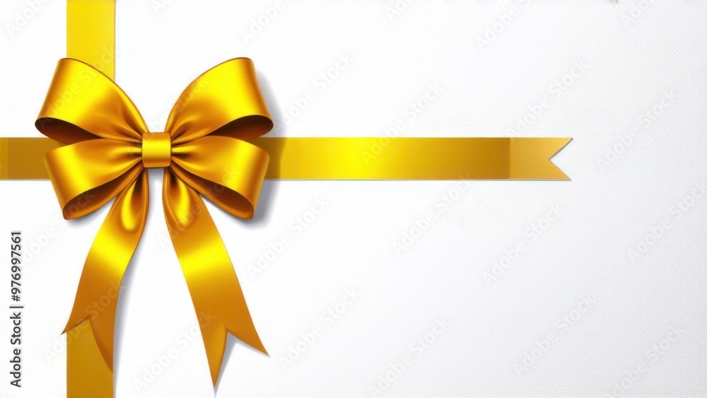 Gold Bow and Ribbon Realistic shiny satin with shadow place on left corner for decorate your wedding invitation card, greeting card or gift boxes Gold Bow and Ribbon Realistic shiny satin with shadow place on left corner for decorate your wedding invitation card, greeting card or gift boxes