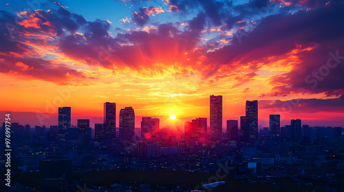 A vibrant sunset casts a go...