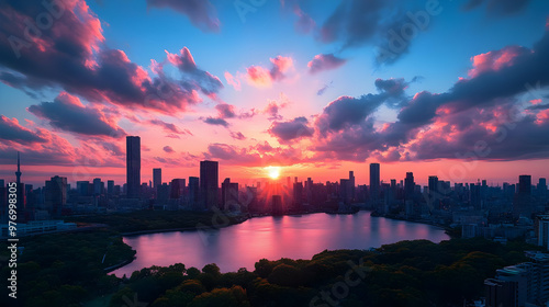 A vibrant sunset casts a wa...