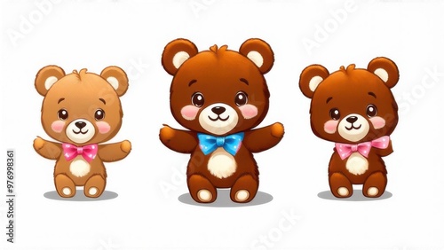 Cute cartoon bear doll set for babies or children. Fluffy soft stuffed toys. Little teddy bears vector illustrations in trendy style isolated on white background. Beige brown and pink colors