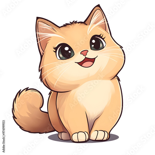 Charming of a Playful and Happy Persian Cat with a Wagging Tail in Pastel Colors on White Background