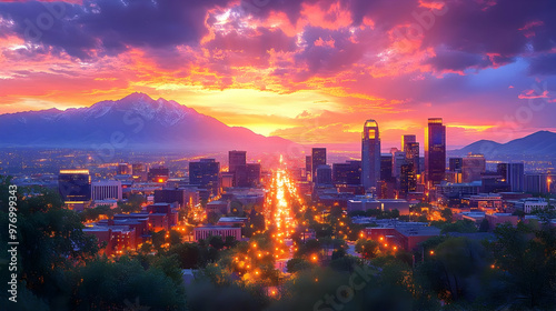 A vibrant sunset casts an o...