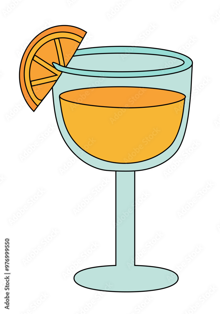 Cocktail with orange, juice in glass. Vector flat illustration.