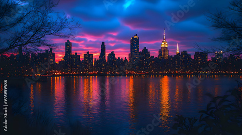 A vibrant sunset casts an o...