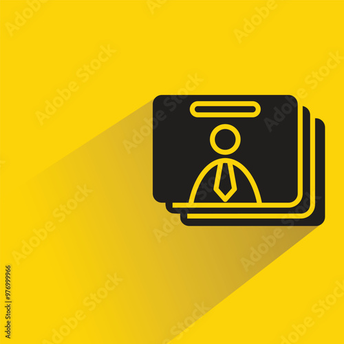 business card badge with drop shadow on yellow background