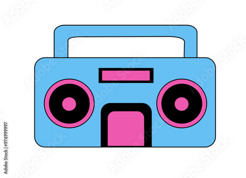 Retro record player. Vintage Music concept. Pink and Blue Neon colors. Vector Flat Illustration.