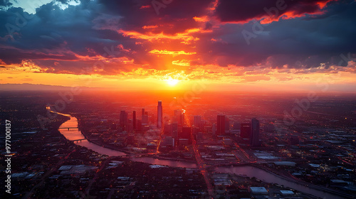 A vibrant sunset illuminate...