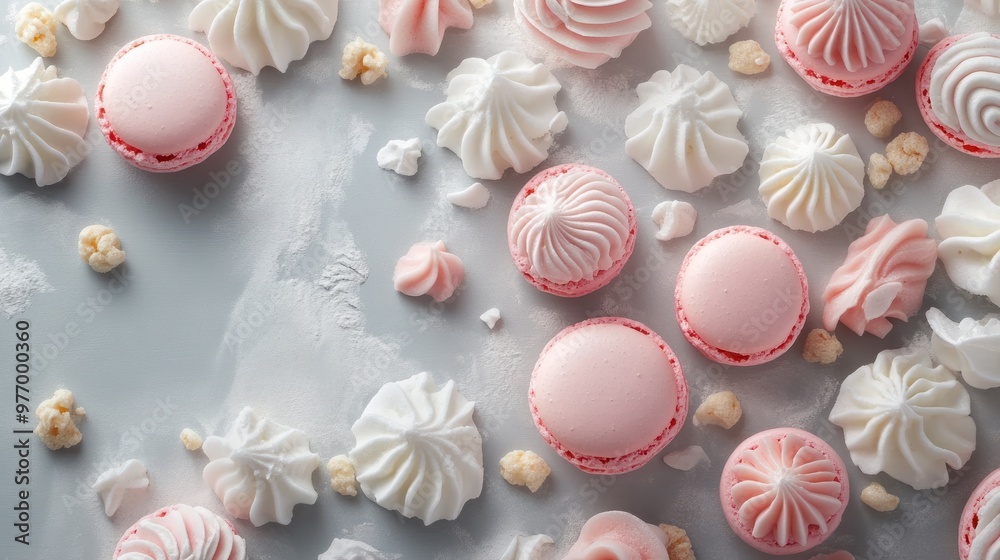 Pink and White Delights: A Delightful Arrangement of Meringues and Macarons Pink and White Delights: A Delightful Arrangement of Meringues and Macarons