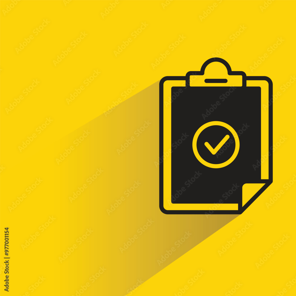 check mark and clipboard icon with shadow on yellow background