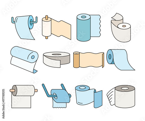 toilet paper roll icons set 