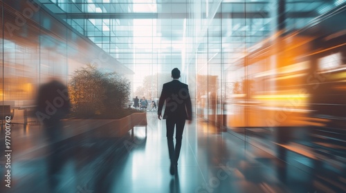 Businessman Walking Through Modern Office Building