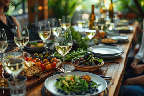 Fresh Garden Salad with Arugula, Cherry Tomatoes, and Goat Cheese on Outdoor Patio Dining Table