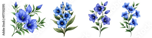 Beautiful blue flowers arranged artistically, perfect for nature-themed designs or floral illustrations. Isolated on Transparent Background