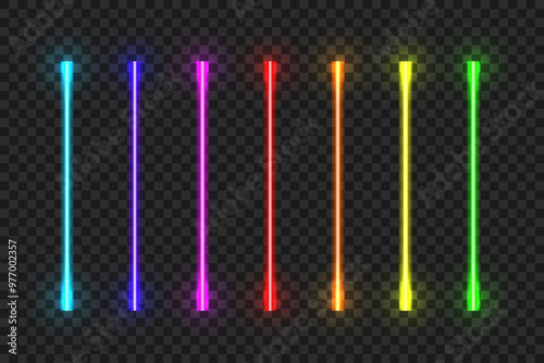 Neon realistic sticks. Vector lines with glowing effect. gradient lights lines set in different rainbow colors.