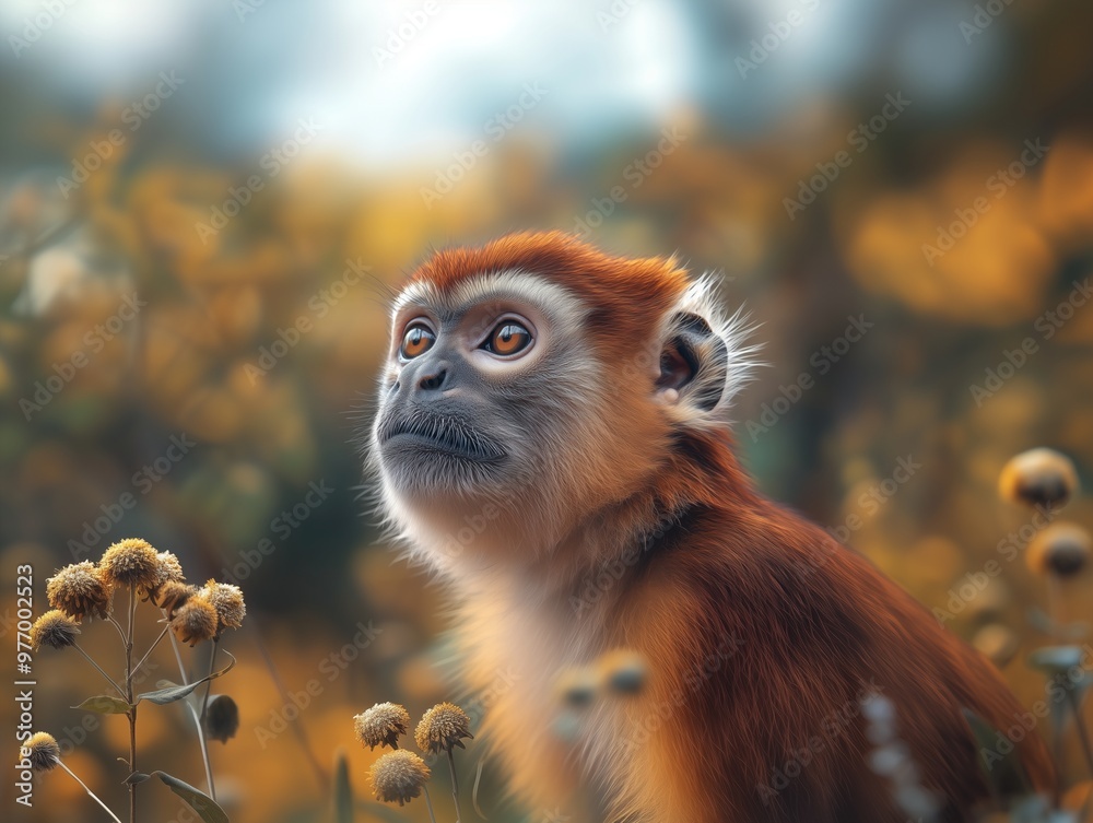 Fototapeta premium Patas Monkey Erythrocebus Patas Close Up Portrait in Nature