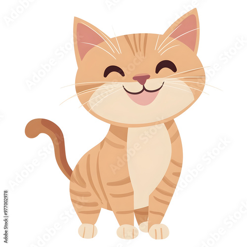 Cheerful Feline Portrait  Playful Maine Cat with Wagging Tail in Cartoon Style on Pastel Colored Background