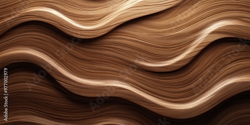 Abstract wood texture with undulating, dark brown waves, showcasing intricate grain patterns that create a sense of movement and depth