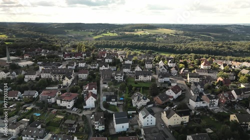 drone overflight over small german city, tourism in europe, travel around the world, travel in europe. photo