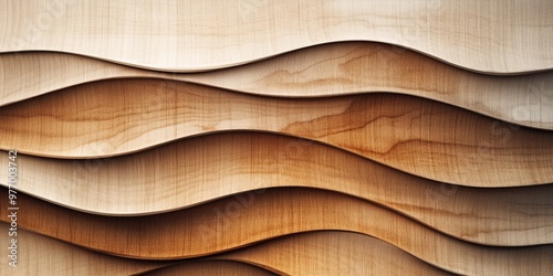Abstract background with layered, flowing wooden waves in varying shades of beige and brown, showcasing natural elegance and texture