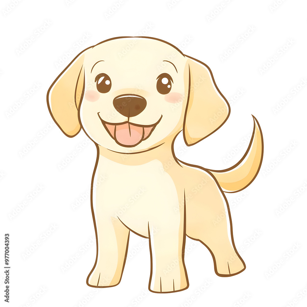 Cheerful Chibi Style Portrait of a Playful Golden Retriever Puppy with a Wagging Tail on a Pastel Background Cheerful Chibi Style Portrait of a Playful Golden Retriever Puppy with a Wagging Tail on a Pastel Background