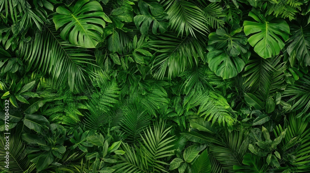 Tropical Green Foliage Background Texture Lush Jungle Leaves Palm Fern Monstera Tropical Green Foliage Background Texture Lush Jungle Leaves Palm Fern Monstera