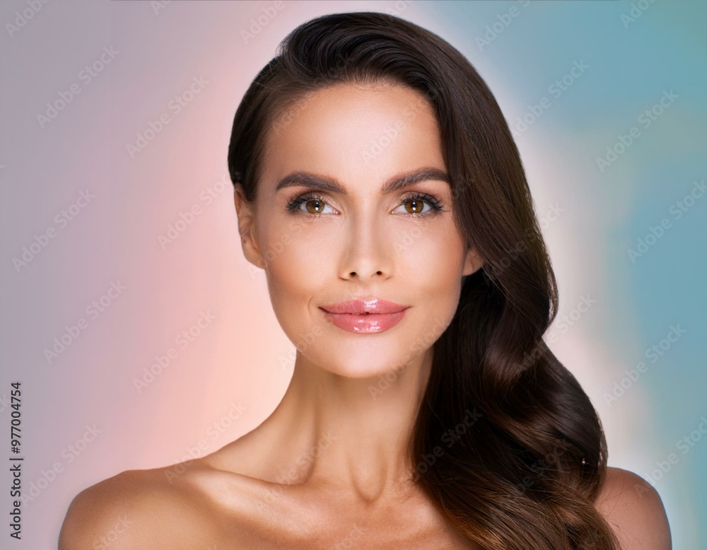 Naklejka premium A close-up of a beautiful woman's face, radiating freshness and glow after a rejuvenating beauty treatment - Generativ AI