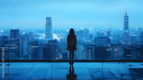 A woman stands silhouetted ...