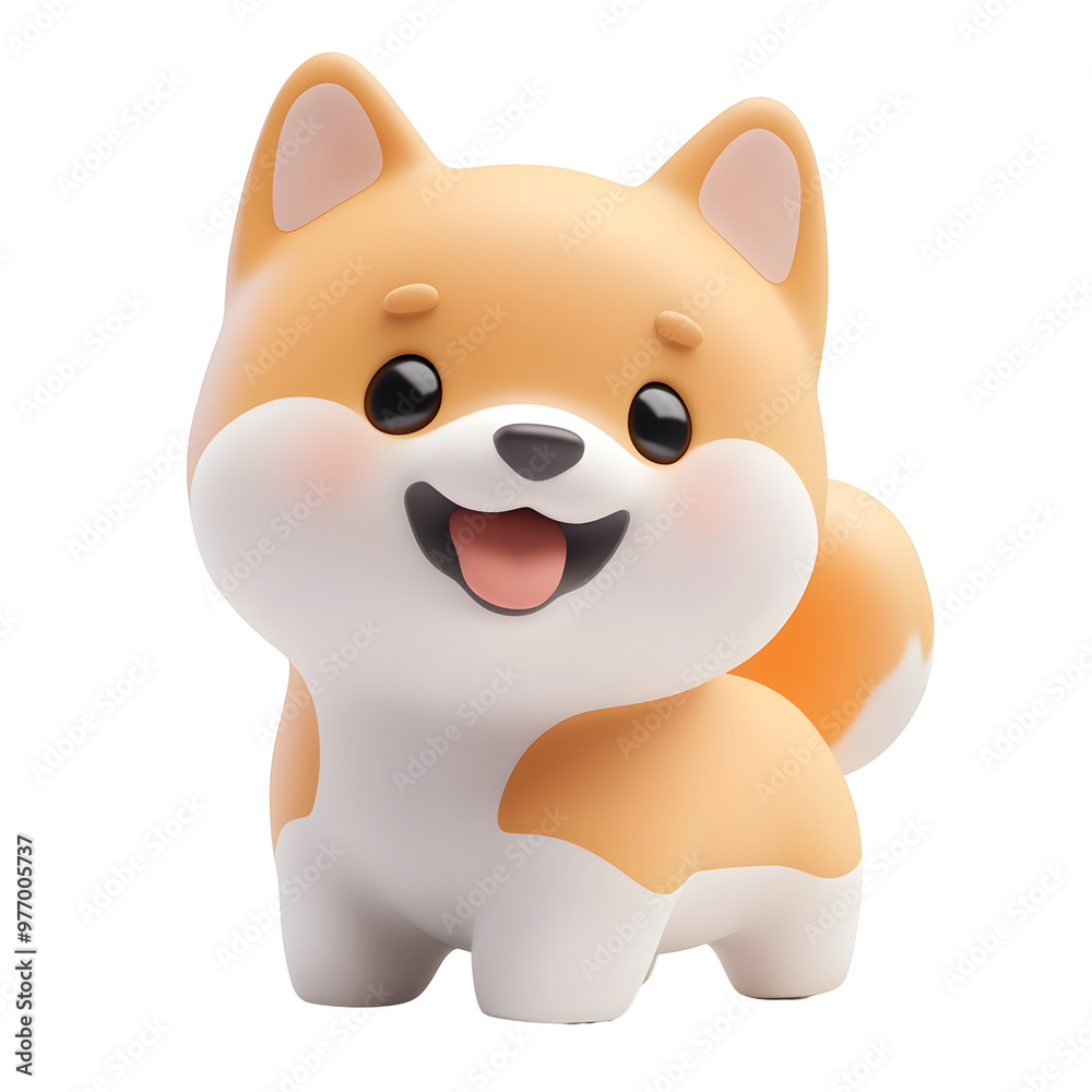 Playful Shiba Inu Portrait with Wagging Tail in Pastel 3D Render Style on White Playful Shiba Inu Portrait with Wagging Tail in Pastel 3D Render Style on White