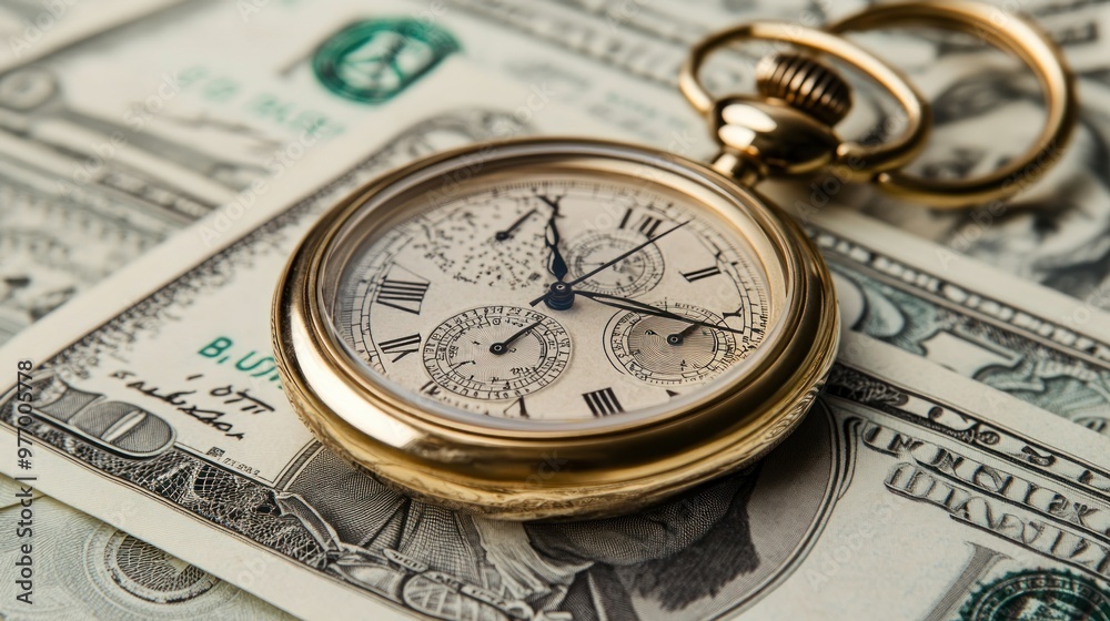 Time is Money: Pocket Watch on Dollar Bills Time is Money: Pocket Watch on Dollar Bills