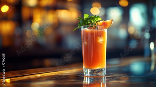 Chilled Bloody Mary Cocktail with Bokeh Lights