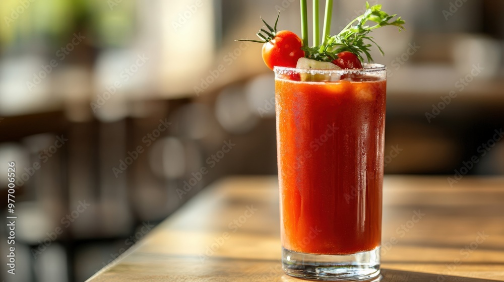 Refreshing Bloody Mary with Bokeh Background Refreshing Bloody Mary with Bokeh Background