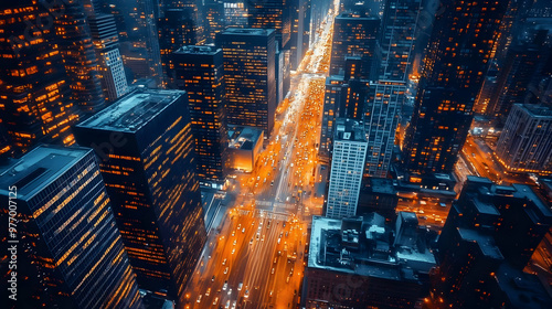 Aerial view of a city at ni...