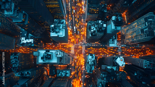 Aerial view of a city at ni...