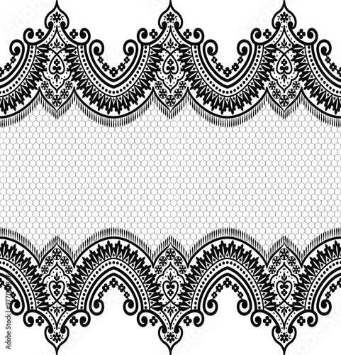A decorative lace pattern featuring intricate black designs on a white background, suitable for various artistic applications.