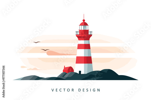 lighthouse by sea minimalist vector design isolated illustration