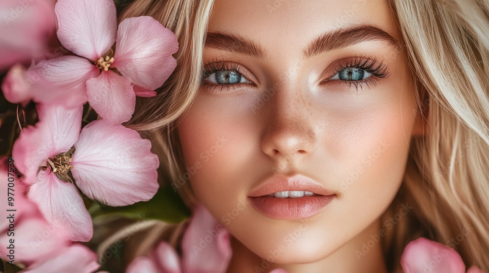 Close-up Portrait of a Young Woman with Flowers Close-up Portrait of a Young Woman with Flowers
