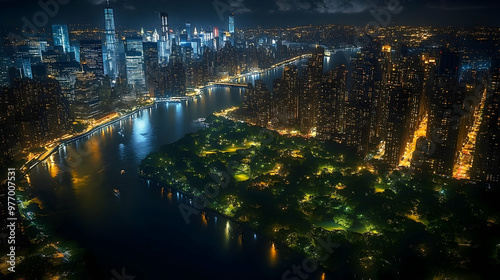 Aerial view of a city skyli...