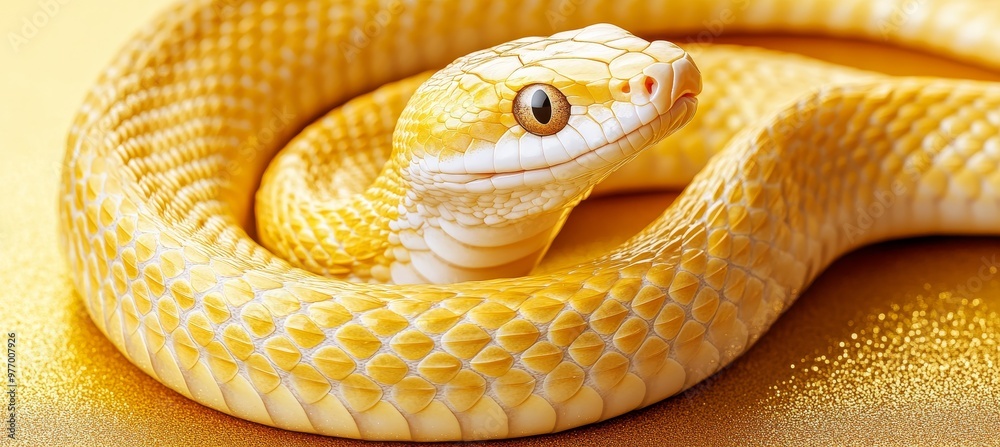 Fototapeta premium Beautiful Albino Snake on Gold Background A Symbol of Fortune and Prosperity for Chinese New Year
