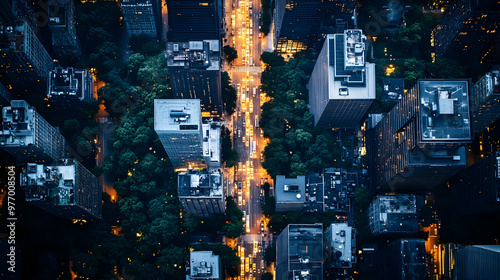 Aerial view of a city stree...