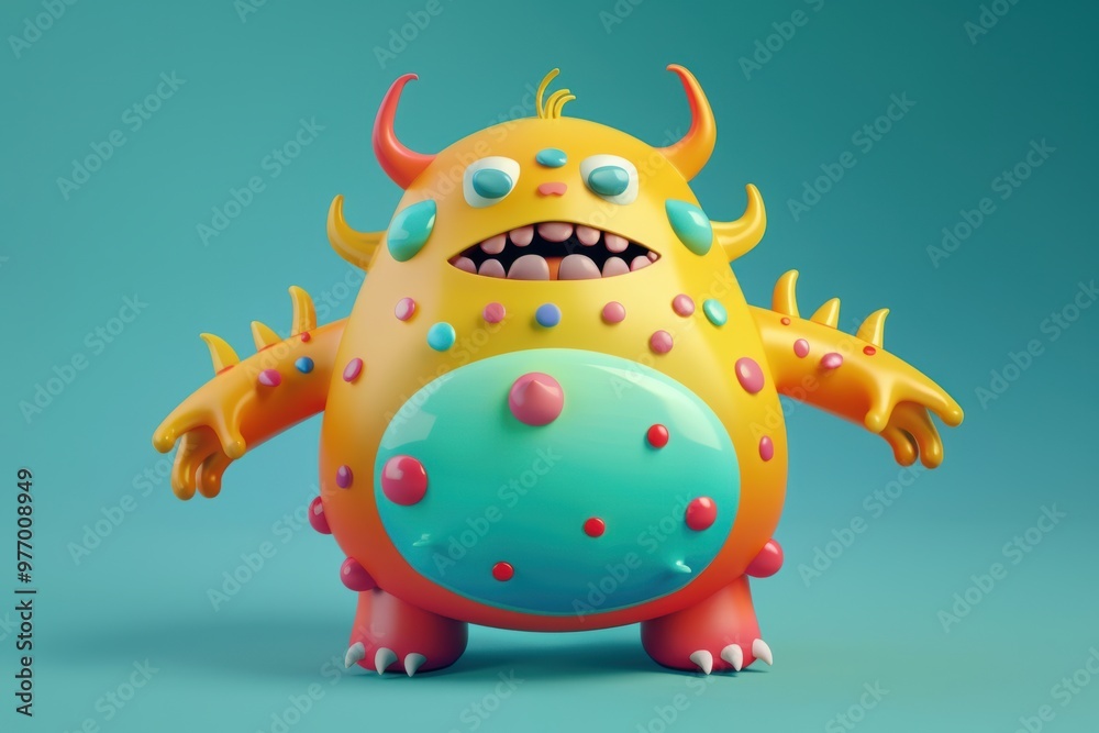 Whimsical 3D cute monster character, plump and fluffy with vibrant colors, featuring expressive big eyes and a toothy grin, exuding a playful and mischievous demeanor. Whimsical 3D cute monster character, plump and fluffy with vibrant colors, featuring expressive big eyes and a toothy grin, exuding a playful and mischievous demeanor.