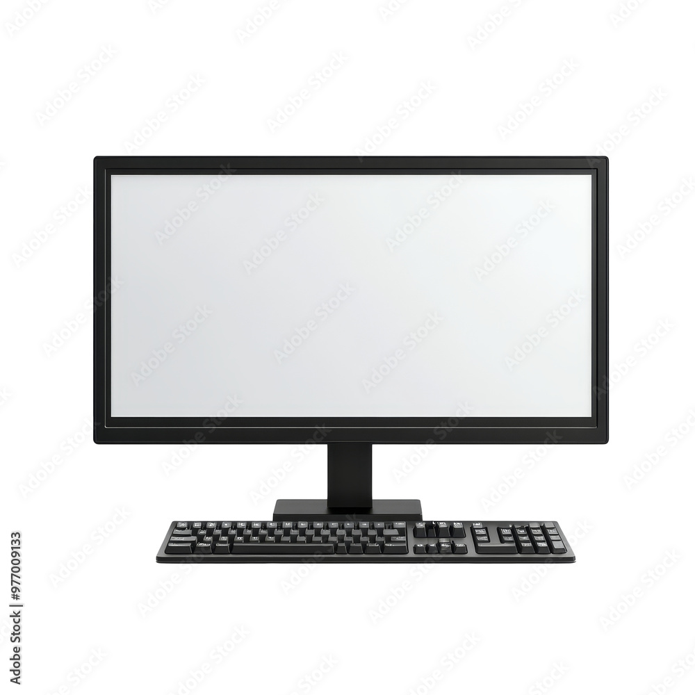 Simple black computer monitor with keyboard setup transparent Simple black computer monitor with keyboard setup transparent