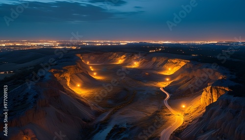 Aerial Night View of Super Pit in Kalgoorlie Illuminated by City Lights