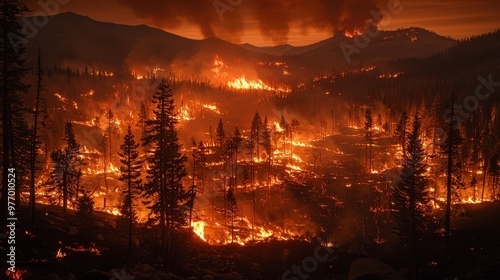 Wildfires blazing through forests climate change increasing wildfire frequency and intensity photo