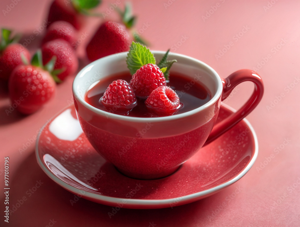 raspberry tea in a cup. Generative AI raspberry tea in a cup. Generative AI