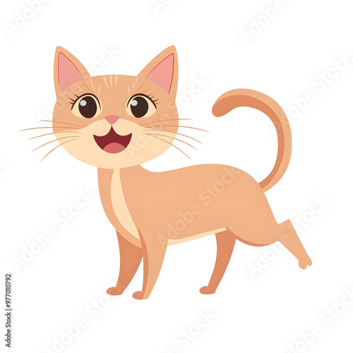 Playful Bombay Cat in Cartoon Style with Wagging Tail on White Background