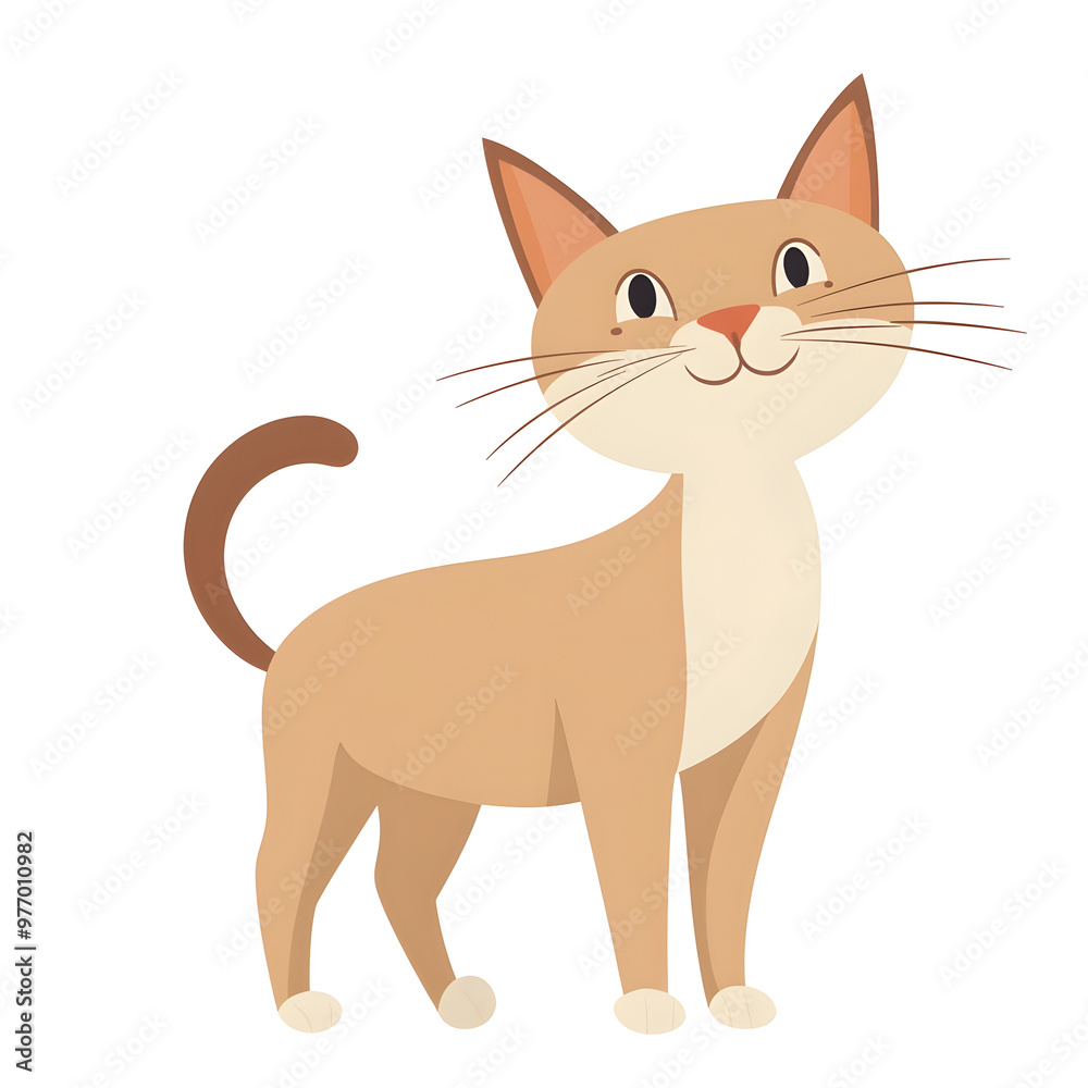 Playful Bombay Cat Portrait in Cartoon Style with Wagging Tail on Pastel Background Playful Bombay Cat Portrait in Cartoon Style with Wagging Tail on Pastel Background