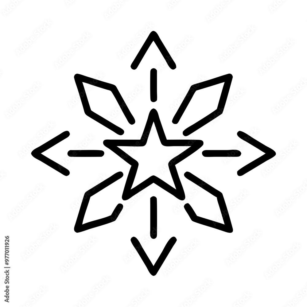 Snowflake with star center icon, black and white, winter holiday symbol Snowflake with star center icon, black and white, winter holiday symbol