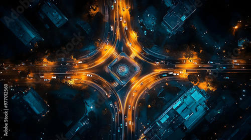 An aerial view of a busy ci...