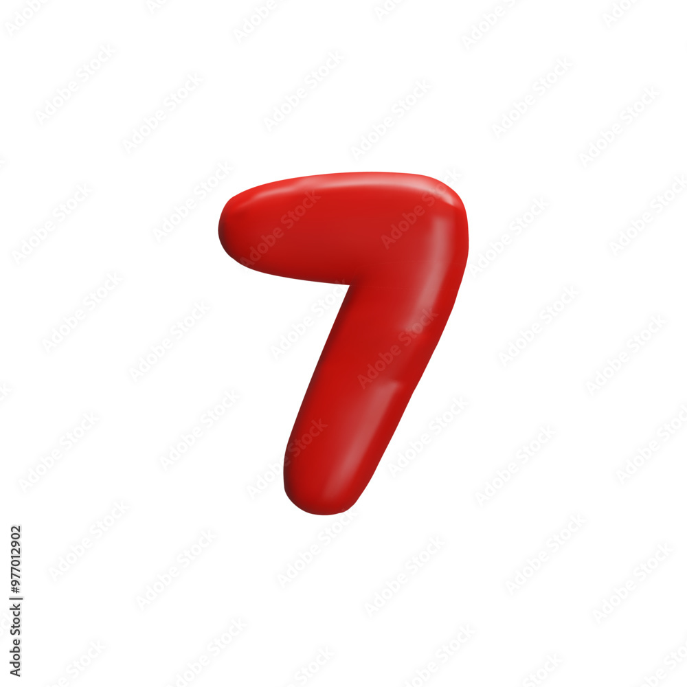 Vector 3D illustration of number 7 with thick plastic font, red color.