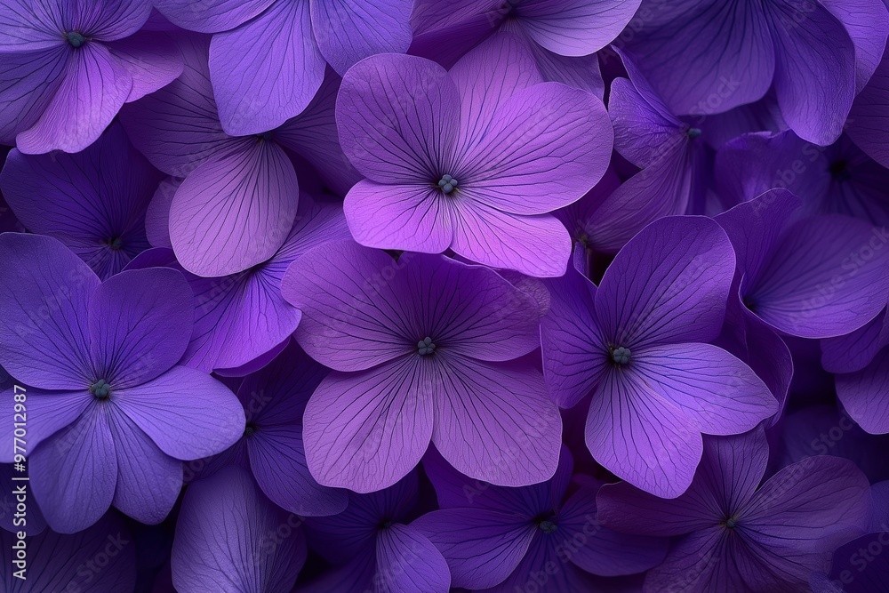 A close up of purple flowers with a water droplet on the petals. The flowers are arranged in a way that creates a sense of depth and texture. Scene is serene and calming, as the purple flowers A close up of purple flowers with a water droplet on the petals. The flowers are arranged in a way that creates a sense of depth and texture. Scene is serene and calming, as the purple flowers